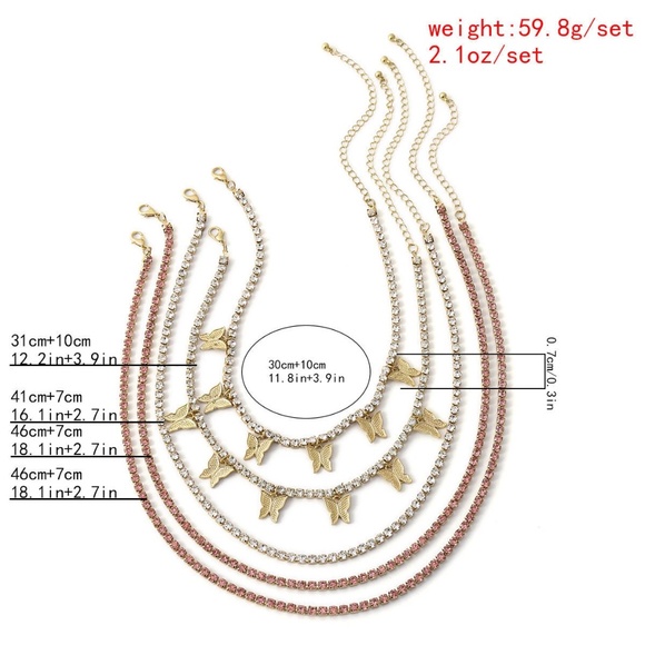 Beautiful 5 Piece Ice Pink Butterfly Tennis Choker Set - Picture 4 of 4